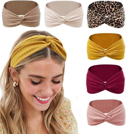 6-pack Boho Hårband, Stretch Hårband, Hårsnoddar, Hårband - Halkfria, Breda Hårband för Flickor, Elastiska Löparband, Yogaband