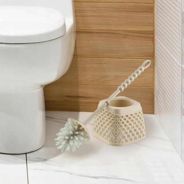 Toalettbørste i plast med holder, beige