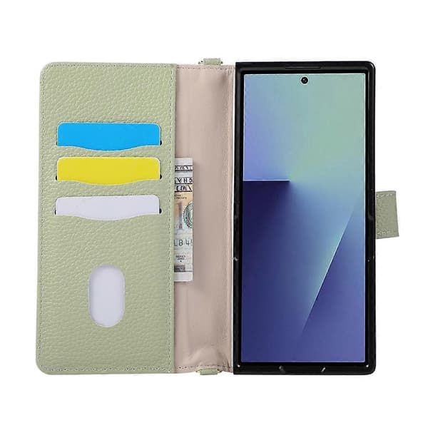 Kompatibel med Samsung Galaxy Z Fold8 Ultra Plånboksfodral Triangulär skarvning Dragkedja Läder Telefonfodral med handledsrem Green