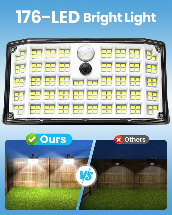 1/2/4/6-pakning 176LED solcellelamper utendørs, 600LM bevegelsessensor vegglampe, IP65 vanntett lampe for gjerde hage uteplass hvit White 2-Pack