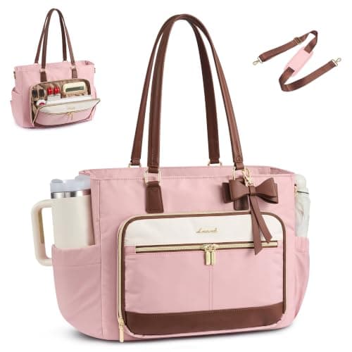 LOVEVOOK Lærertaske til kvinder, arbejdscomputertaske, computermappe Pink-beige-brun Pink-beige-brown 15.6 in