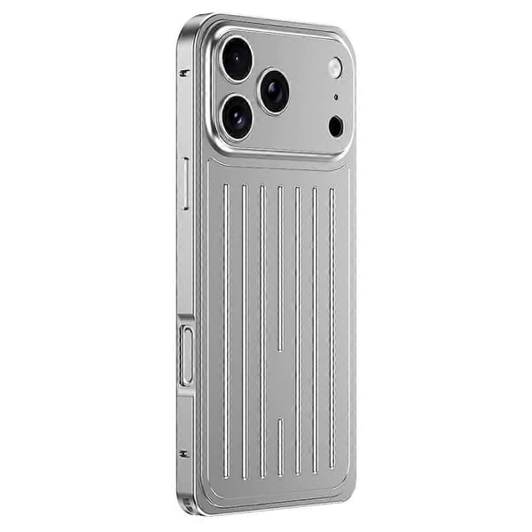 Kompatibelt deksel til iPhone 17 Pro Max med sjøhestespenne, bagasjedesign, telefondeksel i aluminiumslegering Silver