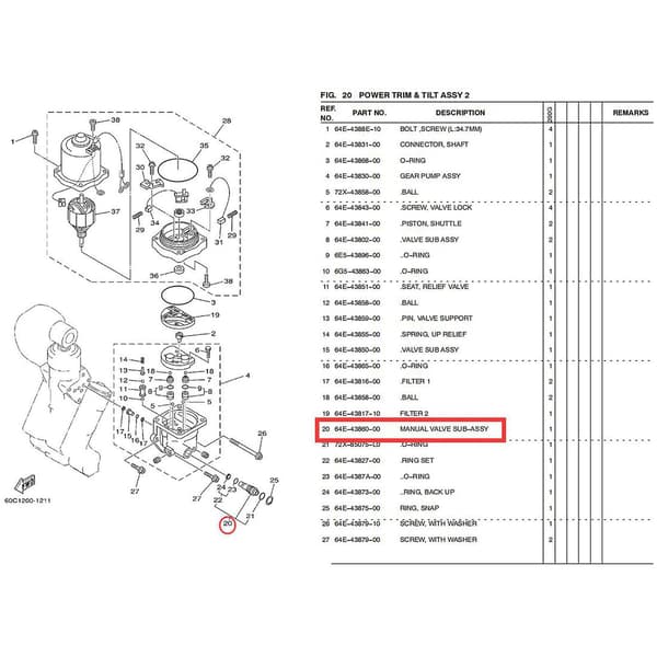 Manuell utløserventil 64e-43860-00 Erstatter for Yamaha utenbordsmotor Holdbar