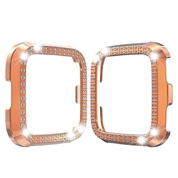 Til Fitbit versa / versa lite PC Dobbelt-række Diamant-indlagt Beskyttelsesskal (Sort) Rose Gold