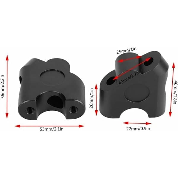 Styrforhøjer, 2 stk. 22 mm universal motorcykel styr bageste styrklemme flytbar adapter (sort)
