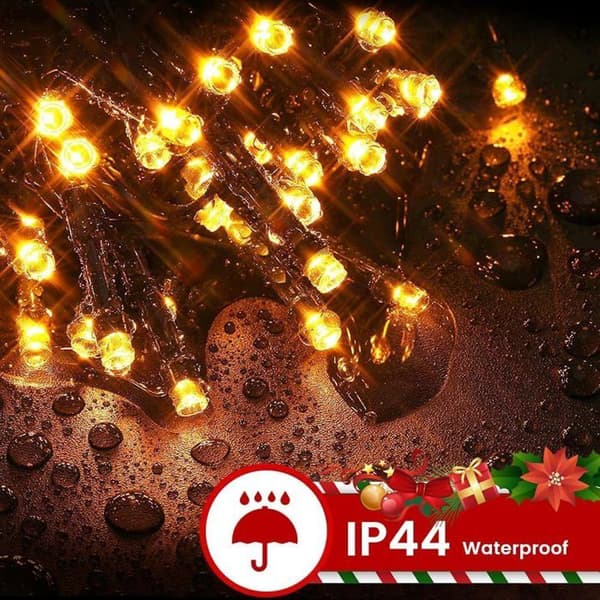 1000 LED lyslenke, 25m, varmhvit, 8 lysmoduser, vanntett, grønn. Strømdrevet.