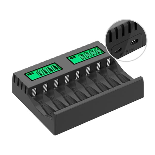 [zd]8-slots batterioplader med LCD-display Intelligent til AA/AAA NiCd NiMh genopladelige batterier Oplader aa aaa oplader Sort