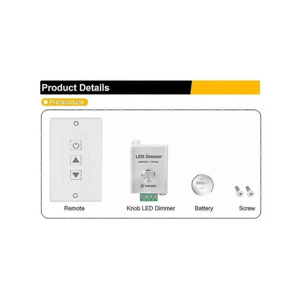 Dc12v-24v 10a Trådløs Dimmer Med Berøringsfjernkontroll For Ensfarget (r1) -JA Som vist