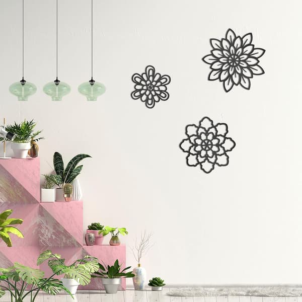 3-delt veggdekorasjon i metallblomster, rustikk veggkunst i metall