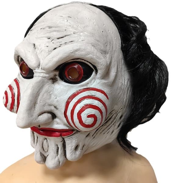 Eksklusiv Jigsaw Saw Billy Maske Maskerade Maskerademaske i blødt materiale med hår Vit white