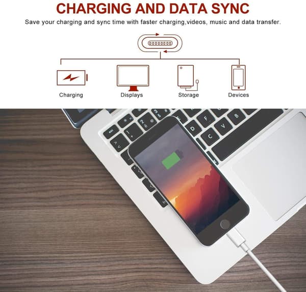 [zd]5X Lightning USB-kaapeli Applelle iPhonelle, iPadille 1m White white