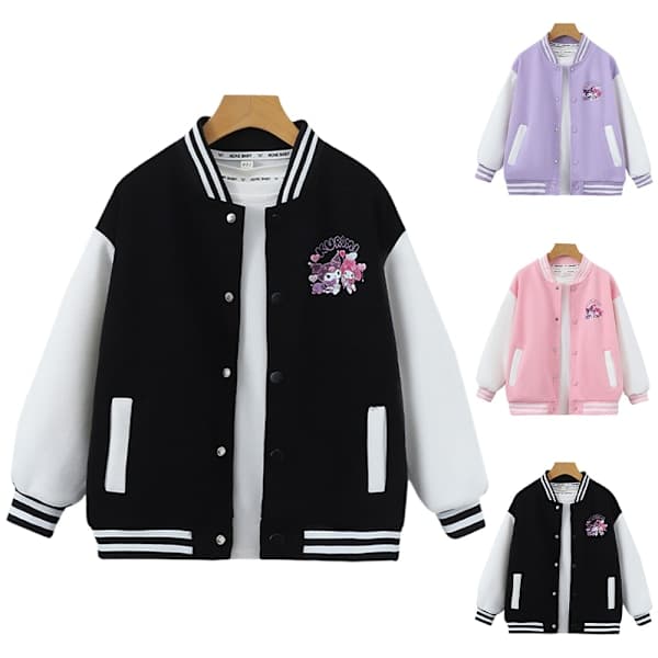 Barn Flickor Kuromi Jacka Uniform Ledig Lös Knäppning Baseballjacka Ytterkläder Svart 150cm