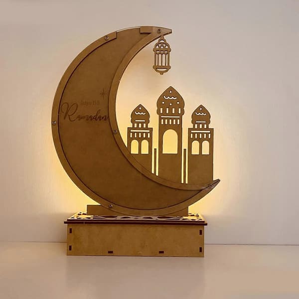 Ramadan Mubarak Eid-dekorasjoner Lysende trestjerne måne lys borddekorasjon Ramadan nedtellingskalender lys flerfarget E five pointed star