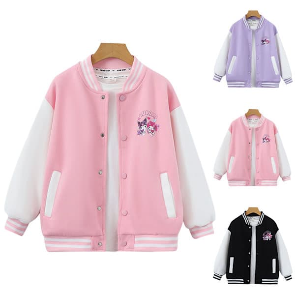 Barn Flickor Kuromi Jacka Uniform Ledig Lös Knäppning Baseballjacka Ytterkläder Svart 140cm