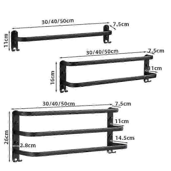 Pyyheteline seinäkiinnitteinen 30-50cm pyyheteline kylpyhuone alumiini musta kisko pyyheteline tarralla Single pole 30cm