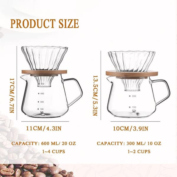 Hæld-over kaffebrygger - 300 ml glaskaraffel kaffeserver med kaffedrypper/filter i glas, kaffebrygger til drypkaffe 300ml