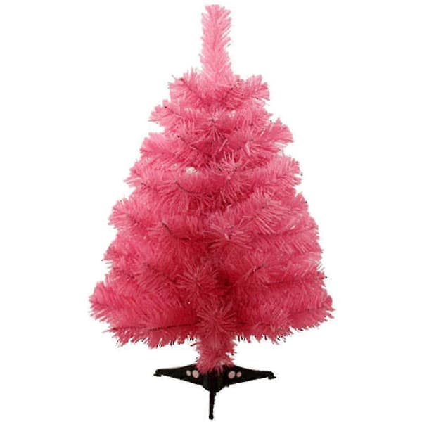 60 cm kunstig juletre med plaststativholderbase for julehjemmefestdekorasjon (rosa)