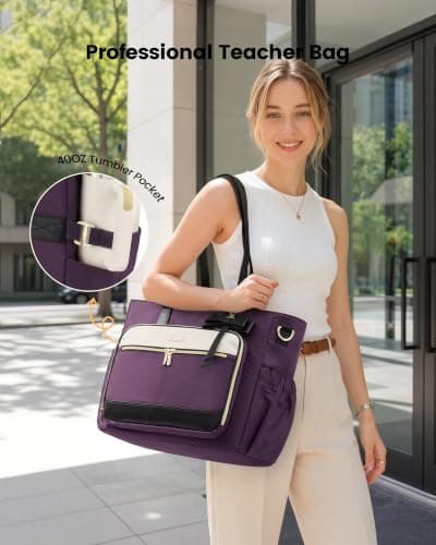 LOVEVOOK Lærertaske til kvinder, arbejdscomputertaske, computermappe lilla-beige-sort Purple-beige-black 15.6 in