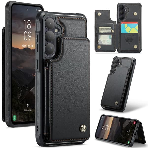 Compatible with Samsung Galaxy S26 5G Case with Card Slot RFID Svart