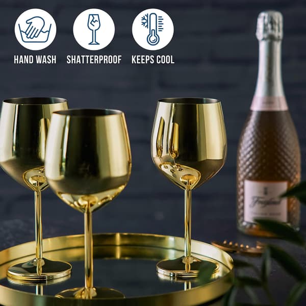Vinglass i rustfritt stål - gull - robuste og uknuselige - gavesett, 2 stk