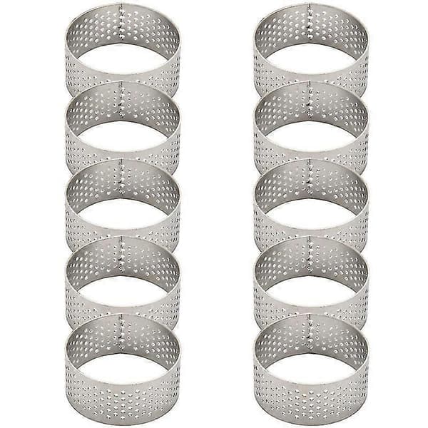 [zd]10 stk 4,5 cm runde perforerte sømløse paiformer i rustfritt stål, quicheformer, terteformer med hull silver