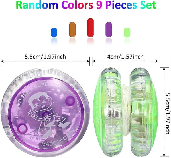 9 Pcs. LED Light Yoyo Responsive Ball Bearing Yoyo Plastic Responsive