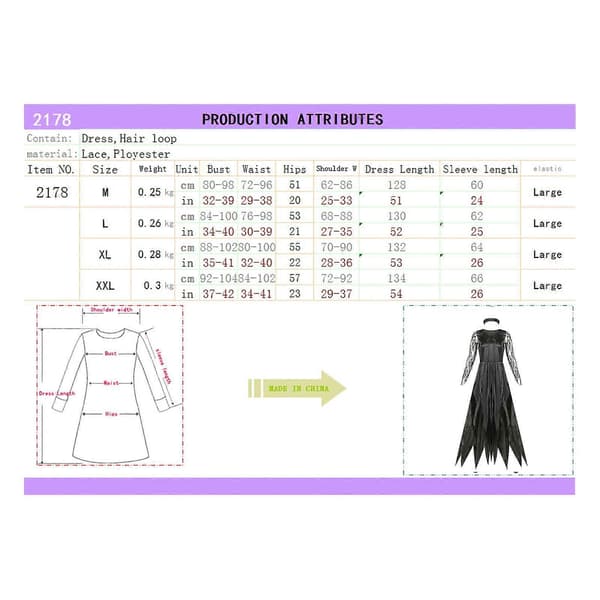 Dam Halloween Kostym, Bröllopsbalskostym Cosplay Outfit Gotisk Klänning för M Length 128cm
