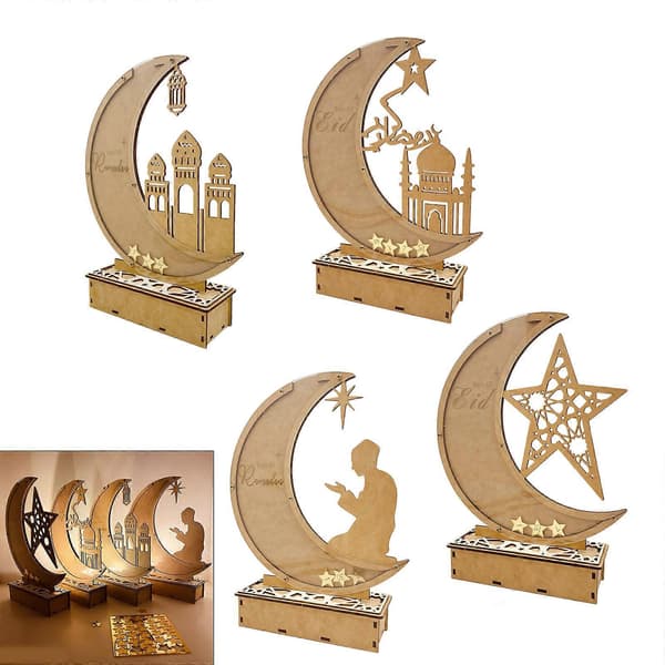Ramadan Mubarak Eid-dekorasjoner Lysende trestjerne måne lys borddekorasjon Ramadan nedtellingskalender lys flerfarget E five pointed star