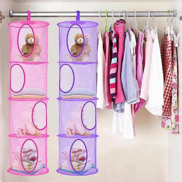 4-lags Teddy Opbevaringsnet til Ophæng, 3 stk. Sammenfoldelige (Pink, Rose, Lilla)[zd]