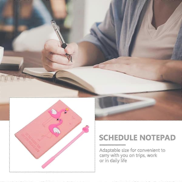 Eease Flamingo Notesbog & Gel Pen Sæt - Pink PU Journal[zd]