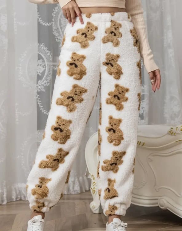 Bløde joggingbukser til kvinder fleece lounge pyjamasbukser brun+hvid Brown+White Brown+White XL