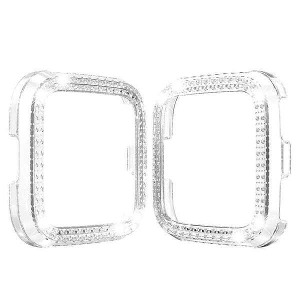 För Fitbit versa / versa lite PC Dubbelradig Diamantbesatt Skyddsskal (Svart) Transparent