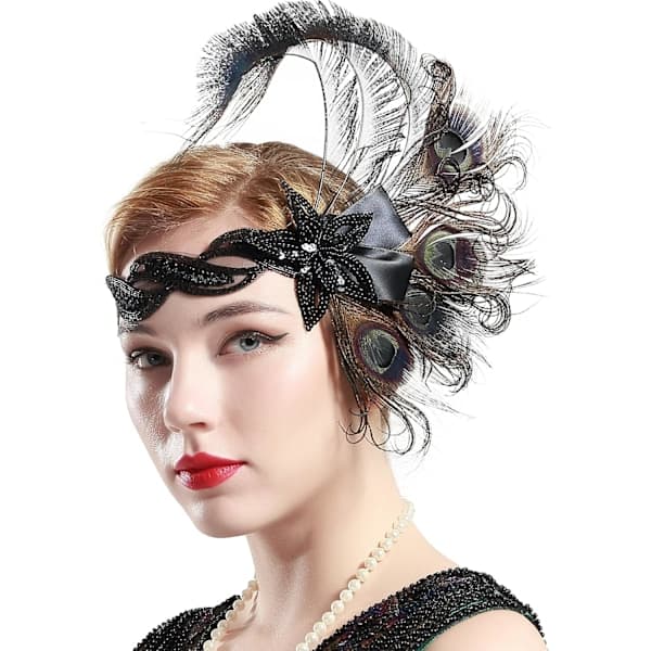 1920-talls Flapper Hodeplagg Påfuglfjær Paljetter Hodebånd Great Gatsby Tilbehør Hodebånd for Ball Masquerade Temafest