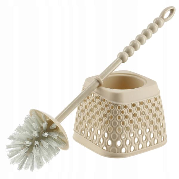 Toalettborste i plast med hållare, beige