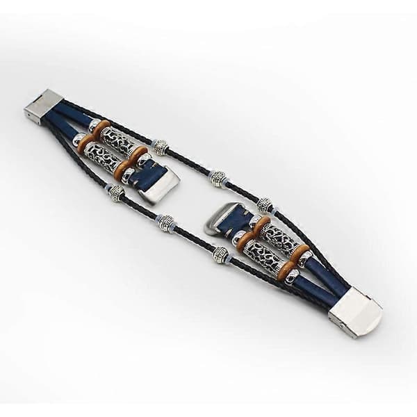 Moderigtigt design dekoration læderflettet urrem erstatning til Fitbit Charge 6/5 Multicolor Midnight Blue