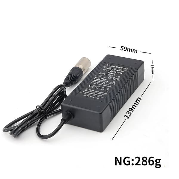 [zd]36V oplader med 42V 2A output, 4-bens XLRM-stik, egnet til 36V 10S elcykel lithiumbatteri