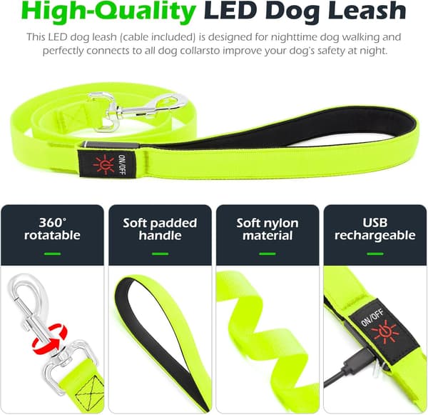 [zd]LED Hundebånd Lysende 1,2 meter USB Oppladbar Nylon Webbing Glød Sikkerhet Standard Grønn)