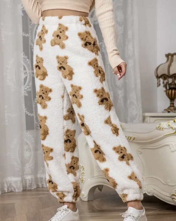 Bløde joggingbukser til kvinder fleece lounge pyjamasbukser brun+hvid Brown+White Brown+White XL