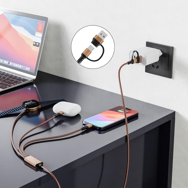 [zd]2025 Nyeste Modell Multi 3 i 2 Ladekabel for Apple Watch-lader, Reiselader for iPhone USB C Lightning Hurtigladekabel Kompa