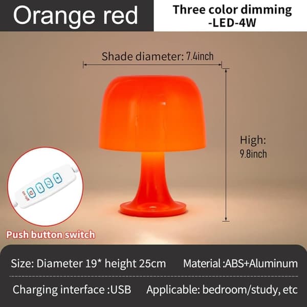 Bordlampe/Skrivebordslampe – LED-lampe med 3 lysmoduser og dimbart lys – Retro sopplampe til soverom og stue[zd]