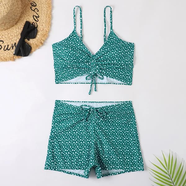 Højtaljet bikini til kvinder med push-up effekt og blomstermønster Grøn Green L
