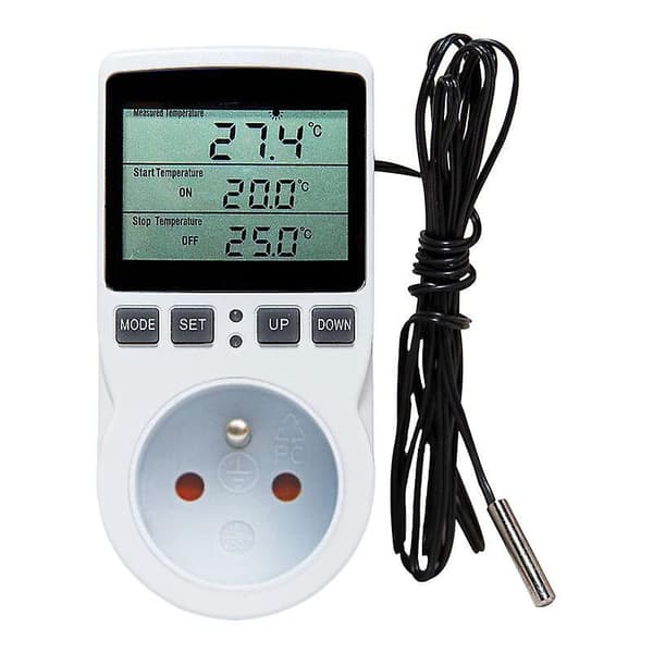 [zd] Digital temperaturregulator Stik EU-stik Termostat med timer Sensorprobe Opvarmning Køling FR