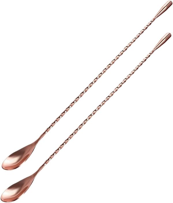 [zd]2 stk. cocktailrørere i rustfritt stål, dråpeformet design, spiralformet barcocktailskje
