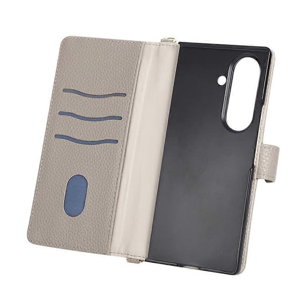 Kompatibel med Samsung Galaxy Z Fold8 Ultra Plånboksfodral Triangulär skarvning Dragkedja Läder Telefonfodral med handledsrem Grey