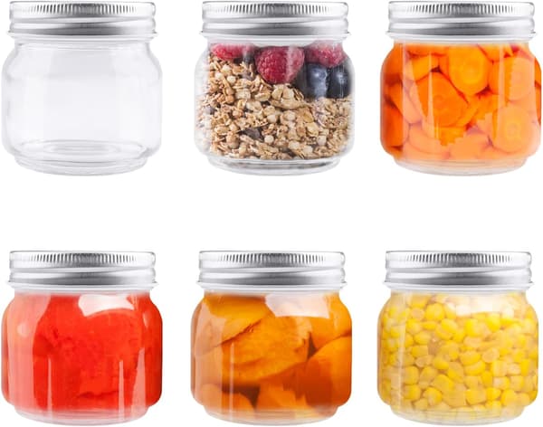 Glasburkar, 6 glasburkar med lock, idealiska för barnmat och matlagning (250 ml)