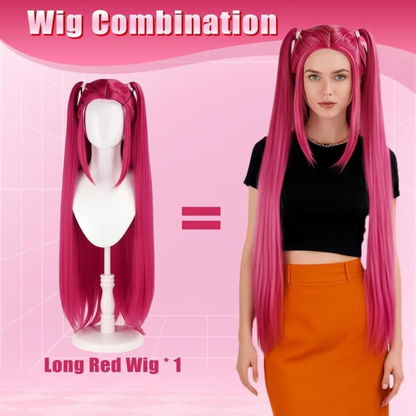 Mira Röd Lång Peruk för Anime Cosplay, Halloween Kostymfest, Syntetisk Peruk