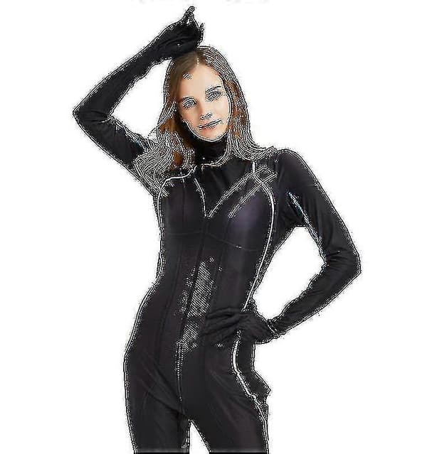Sort enke bodysuit jumpsuit kostume dame_f L