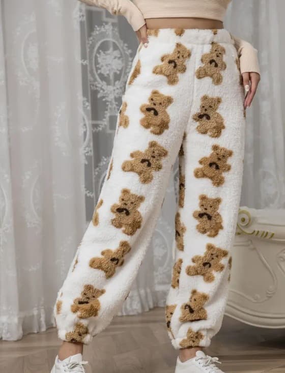 Bløde joggingbukser til kvinder fleece lounge pyjamasbukser brun+hvid Brown+White Brown+White XL