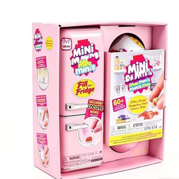 Minikylskåp + 2 kapslar, Fyll kylskåpet-set, Mini Brands pink