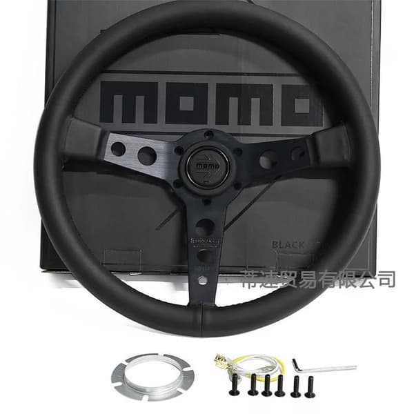 [zd]For MOMO Prototipo P5 Black Edition 350mm Ratt Ekte Skinn